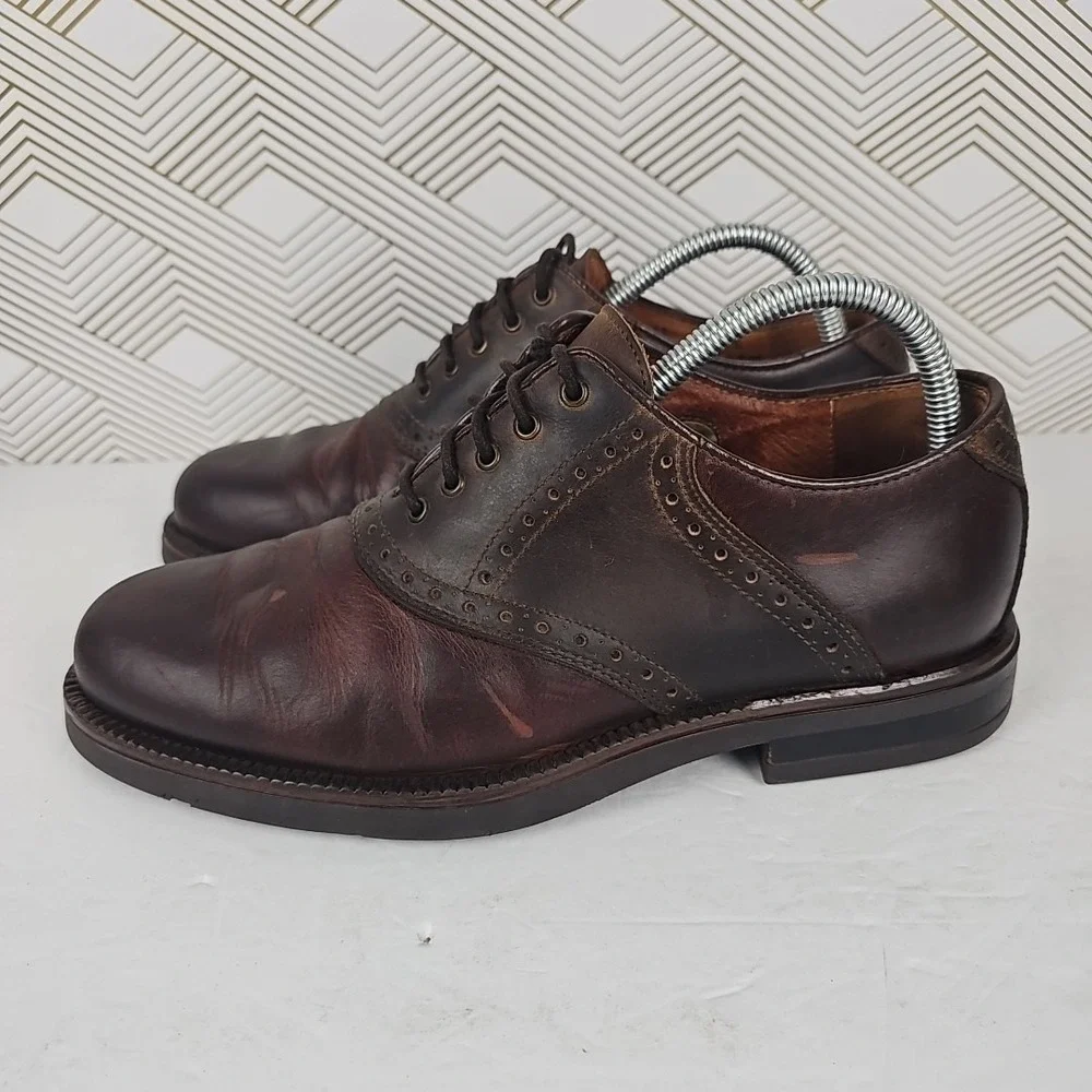 Johnston & Murphy Passport Men's 8M Shoes Saddle Oxford Brown Leather Italy Made